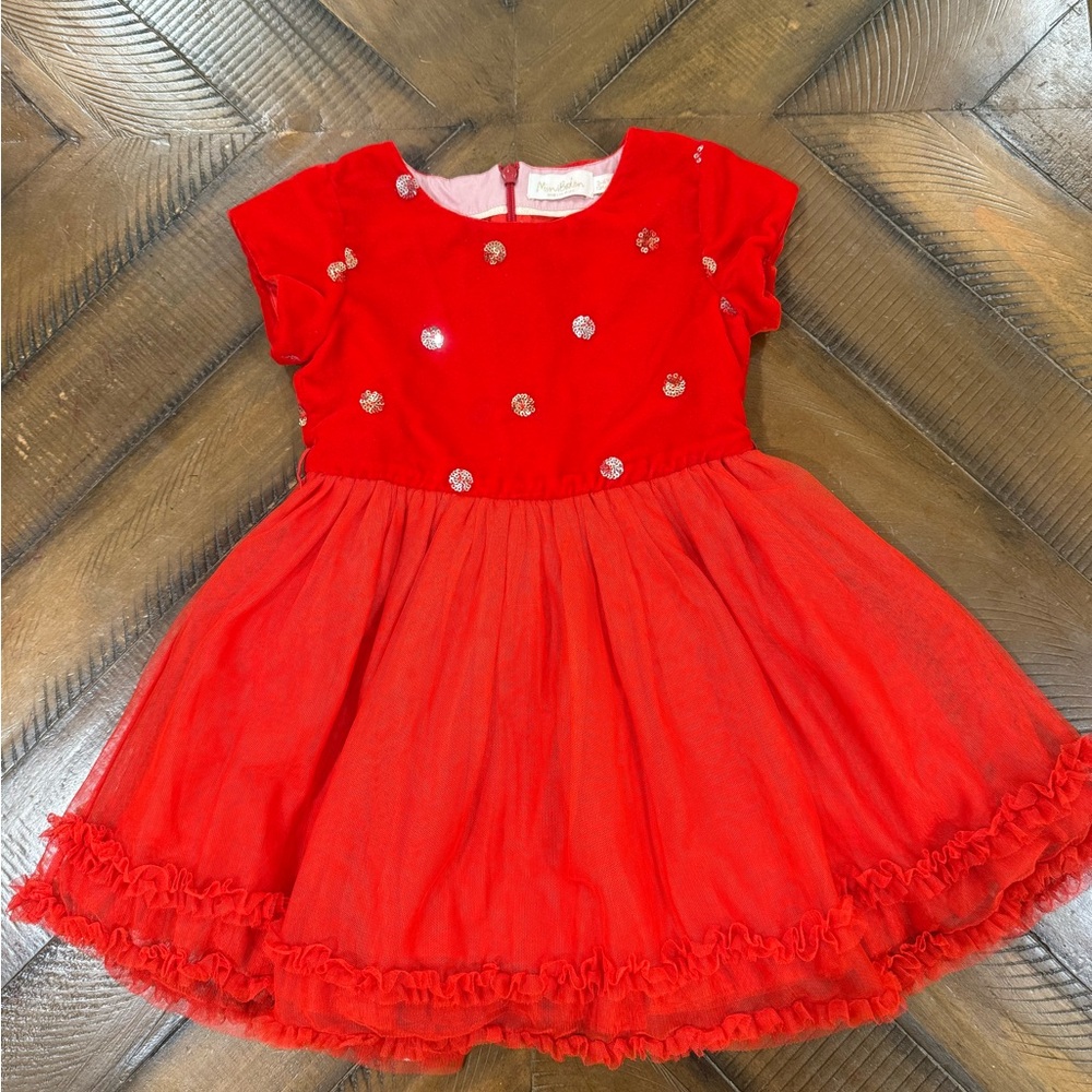 Mini Boden Red Dress with Sequin Details - Size 3/4